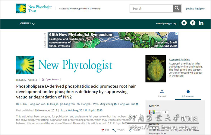 New Phytologist页面
